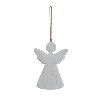 Large Whitewashed Rustic Hanging Angel Ornament - Wood - L6 x W15 x H20 cm - White