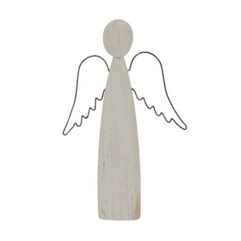 Whitewashed Rustic Standing Angel Decoration - Metal - L3 x W15 x H27 cm - White