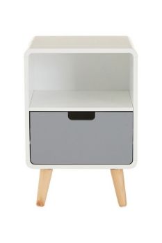 Milo One Drawer Cabinet - Wood - L40 x W38 x H58 cm - White/Grey