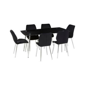 Wimslow Rectangular Dining Set - Metal/Glass/Textile - L90 x W160 x H76 cm - Black