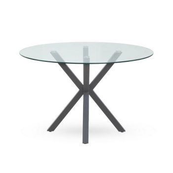 Salford Dining Table - Metal/Glass - L120 x W120 x H75 cm - Clear/Grey