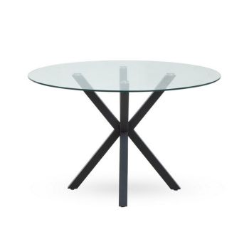 Salford Top Dining Table - Metal/Glass - L127 x W127 x H8 cm - Black/Clear