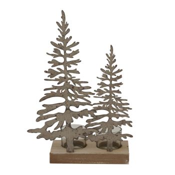 Rustic Double Silhouette Decorative Trees on Stand - Glass - L8 x W20 x H29 cm - Brown