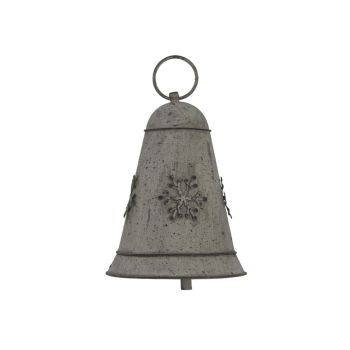 Medium Rustic Hanging Bell Bauble with Snowflake - Metal - L8 x W8 x H10 cm - White