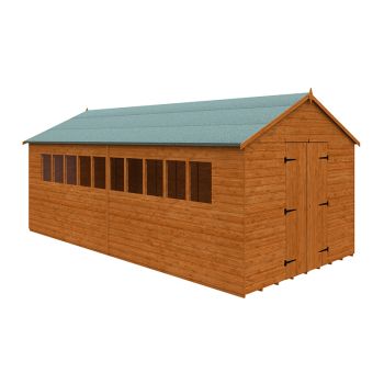 20 x 10 Feet Xl Workshop 12mm Shed - Solid Wood/Softwood/Pine - L595 x W295 x H268.5 cm - Burnt Orange