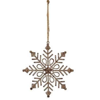 Rustic Hanging Gem Snowflake Bauble Decoration - Metal - L1 x W13 x H18 cm - White