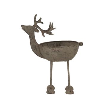 Rustic Reindeer Bowl Decoration - Metal - L9 x W14 x H18 cm - White