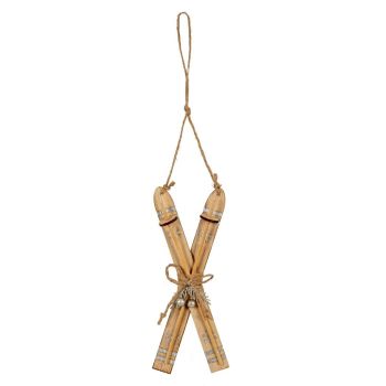 Natural Rustic Crossed Skis Bauble - Wood - L2 x W7 x H17 cm - Brown