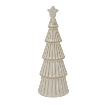Large Alora Snowy Layered Christmas Tree with Star - Ceramic - L11 x W11 x H33 cm - White