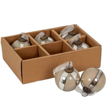 Ombre Baubles (Set of 6) - Glass - L8 x W8 x H8 cm - Silver