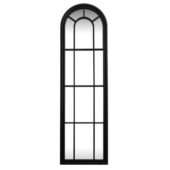 Black Wood Tall Arched Window Mirror - Glass - L3 x W50 x H170 cm - Black