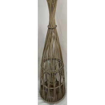 Large Conical Lantern with Glass Holder & LED Lights - Wicker - L32 x W32 x H130 cm