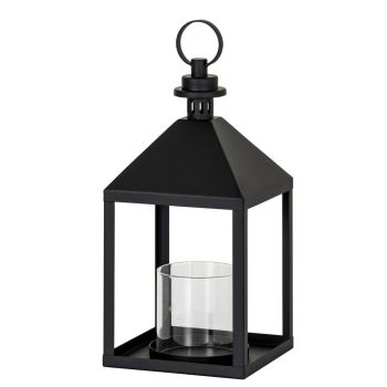 Astra Medium Lantern with Glass Candle Holder - L17 x W17 x H38 cm - Black