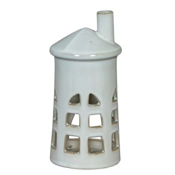 Rhea Medium Lighthouse Tealight Candle Holder - Ceramic - L11 x W11 x H23 cm - White