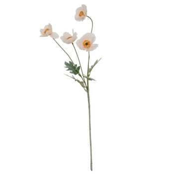 Cream Papaver Poppy Spray Artificial Flower - Plastic - L15 x W15 x H58 cm - White