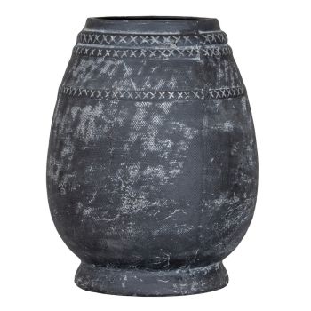 Etched Collection Tall Vase - Ceramic - L25 x W25 x H32 cm - Black