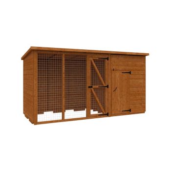 10x4 Animal House & Run 12mm Shed - L115 x W115 x H157.5 cm - Solid Wood/Softwood/Pine - Burnt Orange