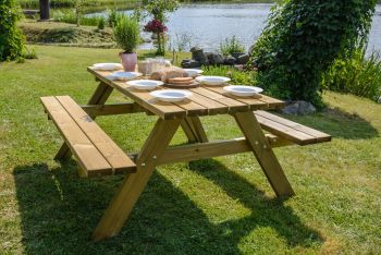 Buttercup Combined Round Picnic Table - Wood - L177 x W154 x H74 cm - Green