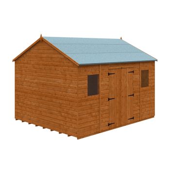 12 x 10 Feet Workman Apex 12mm Shed - Solid Wood/Softwood/Pine - L355 x W295 x H268.5 cm - Burnt Orange