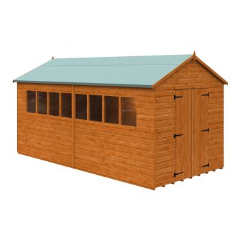 16 x 8 Feet Xl Workshop 12mm Shed - Solid Wood/Softwood/Pine - L475 x W235 x H254.5 cm - Burnt Orange