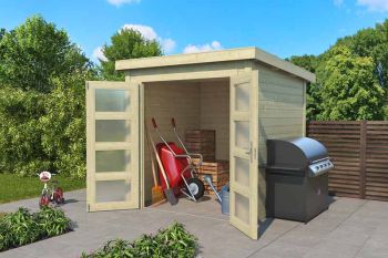 Zambezi 1-Log Cabin, Wooden Garden Room, Timber Summerhouse, Home Office - L220 x W224.6 x H210.9 cm