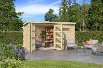 Augusta-Log Cabin, Wooden Garden Room, Timber Summerhouse, Home Office - L400 x W254.9 x H216.6 cm
