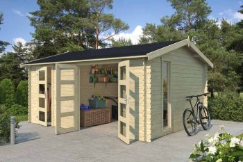 Carroz 2-Log Cabin, Wooden Garden Room, Timber Summerhouse, Home Office - L496 x W403.4 x H250.8 cm