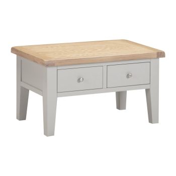 Windsor 2 Drawer Coffee Table - L55 x W90 x H50 cm - Pebble Grey/Oak