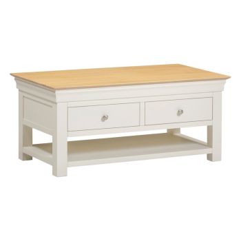 Bordeaux Indoor 2 Drawer Coffee Table - L60 x W110 x H50 cm - Ivory/Oak