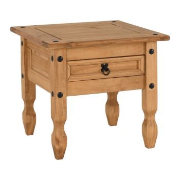 Corona 1 Drawer Lamp Table - L58 x W58 x H54 cm - Distressed Waxed Pine