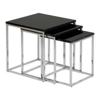 Charisma Nest of Tables - L40 x W40 x H42.5 cm - Black Gloss/Chrome