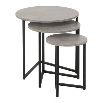 Athens Round Nest of Tables - L50 x W50 x H50 cm - Concrete Effect/Black