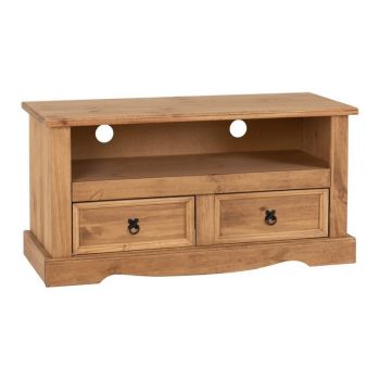 Corona 2 Drawer Flat Screen TV Unit - L44 x W108 x H55 cm - Distressed Waxed Pine