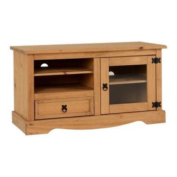 Corona Entertainment Unit - L45.5 x W105.5 x H58 cm - Distressed Waxed Pine/Glass