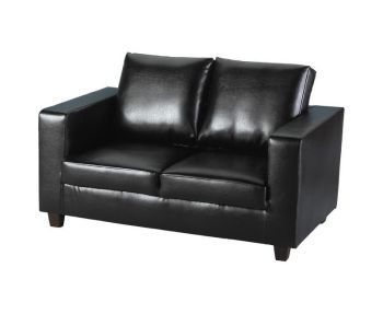 Tempo Two Seater Sofa-in-a-Box - L75 x W140 x H84 cm - Black Faux Leather