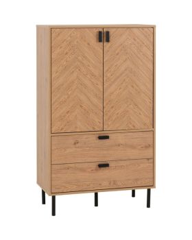 Leon 2 Door 2 Drawer Cabinet - L40 x W80 x H133 cm - Medium Oak Effect