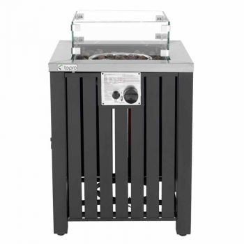 Topeka Gas Fire Pit - Stainless Steel/Glass/Lava Stones - L50 x W50 x H62 cm - Black