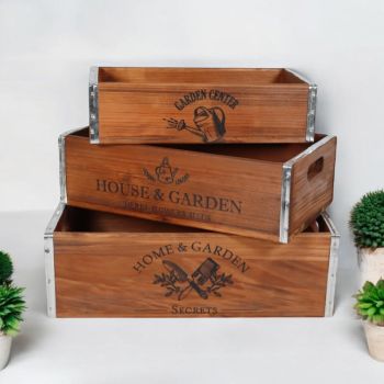 Rustic Vintage Garden Display Planters (Set of 3) - Wood