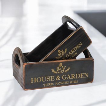 "House & Garden" - Crate Planters (Set of 2) - Wood - Black