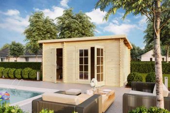 Belmont 2-Log Cabin, Wooden Garden Room, Timber Summerhouse, Home Office - L465 x W318.9 x H222.3 cm