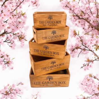 "The Garden Box" - Waxed Crate Planters (Set of 5) - Wood