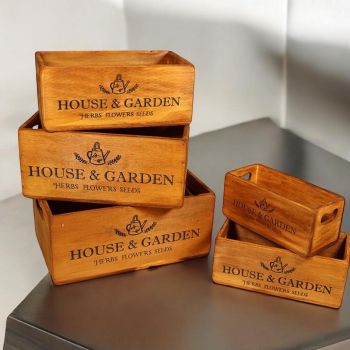 "House & Garden" - Crate Planters (Set of 5) - Wood