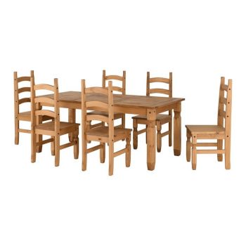 Corona 6 feet Dining Set - Distressed Waxed Pine
