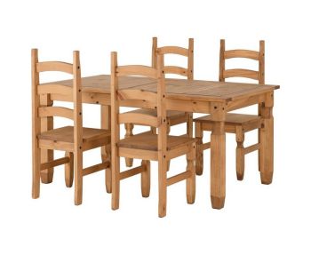 Corona Extending Dining Set (4 Chairs) - Distressed Waxed Pine