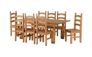 Corona Extending Dining Set(8 Chairs) - Distressed Waxed Pine
