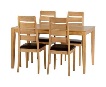 Logan Small Dining Set - Oak Varnish/Brown Faux Leather