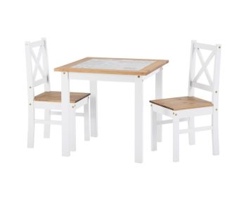 Salvador 1+2 Tile Top Dining Set - White/Distressed Waxed Pine