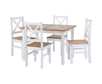 Salvador 1+4 Tile Top Dining Set - White/Distressed Waxed Pine