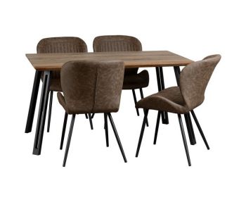 Quebec Straight Edge Dining Set - Medium Oak Effect/Black/Brown Faux Leather