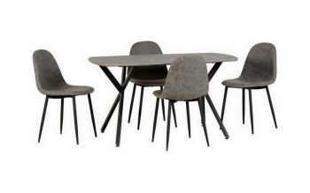 Athens Rectangular Dining Set - Concrete Effect/Black/Grey Faux Leather